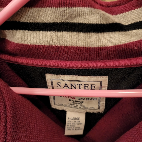 Vintage Santee Hvywt Sweatshirt burgundy Stripe Trim 1/4 Zip Neckline Size XL - Picture 3 of 4